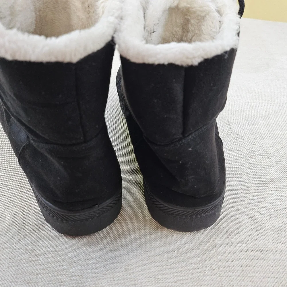 Merence Womens Ankle Boots Black Faux Fur Lined Lace Up Lug‎ Sole EU 40 / 9.5